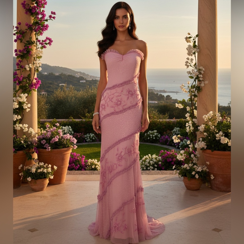 Elegant Pink Strapless Attitudes by Debra‎ Evening Gown